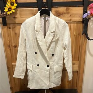 HYFVE Textured Off-White Double-Breasted Blazer